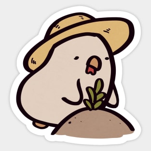 Adorable Chubby Cartoon Chicken Gardener Sticker